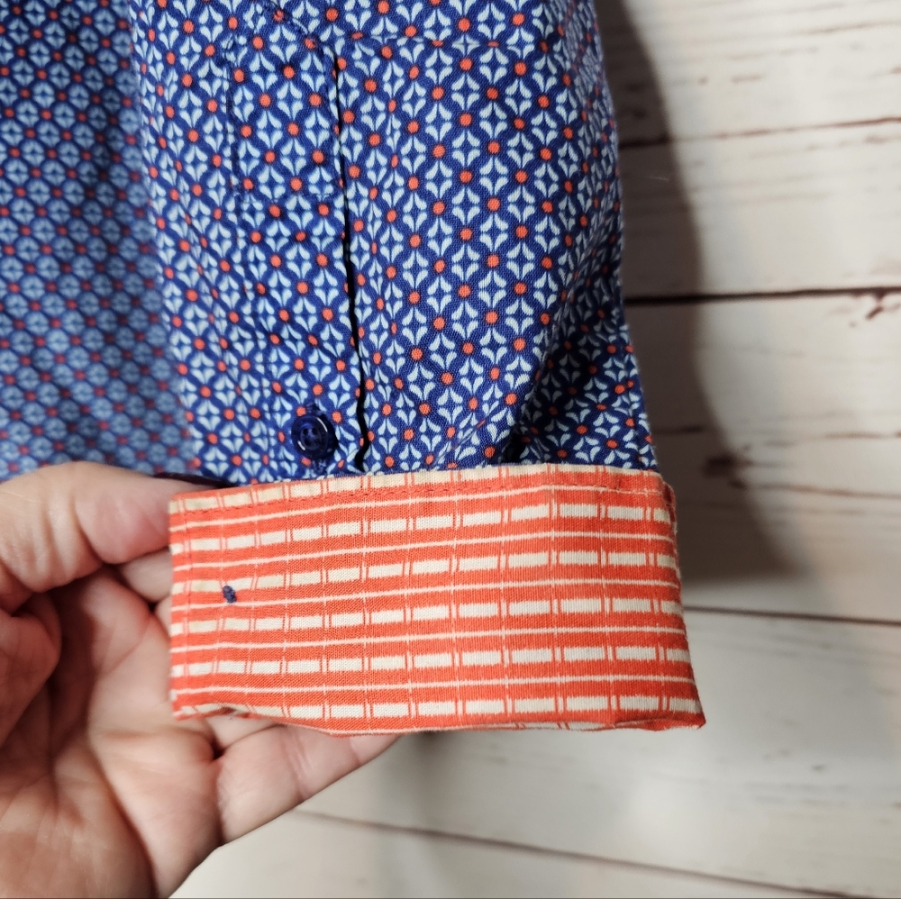 Cinch Blue and Orange Pattern Western Button Down Shirt - Picture 5 of 11